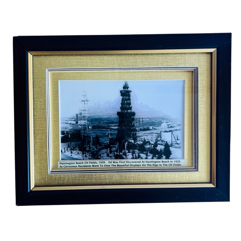 Huntington Beach PCH Oil Fields 1920’s RPPC Photograph Black and White Framed